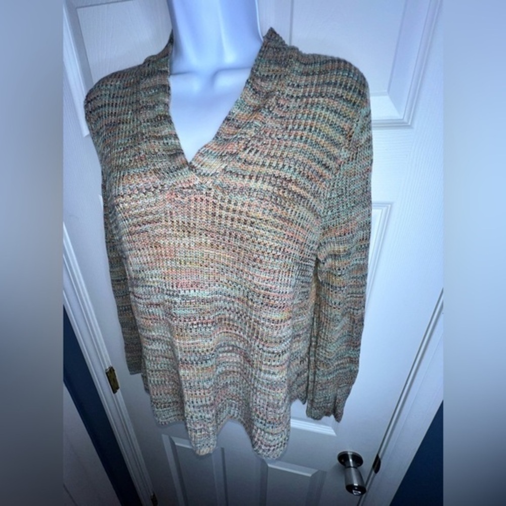 J. Jill Women’s Petites Small Pink Blue Cotton Knit V Neck Spring Sweater Top PS